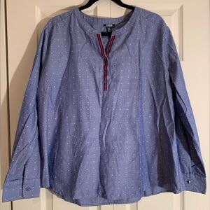 Izod Blue Blouse with Red Trim